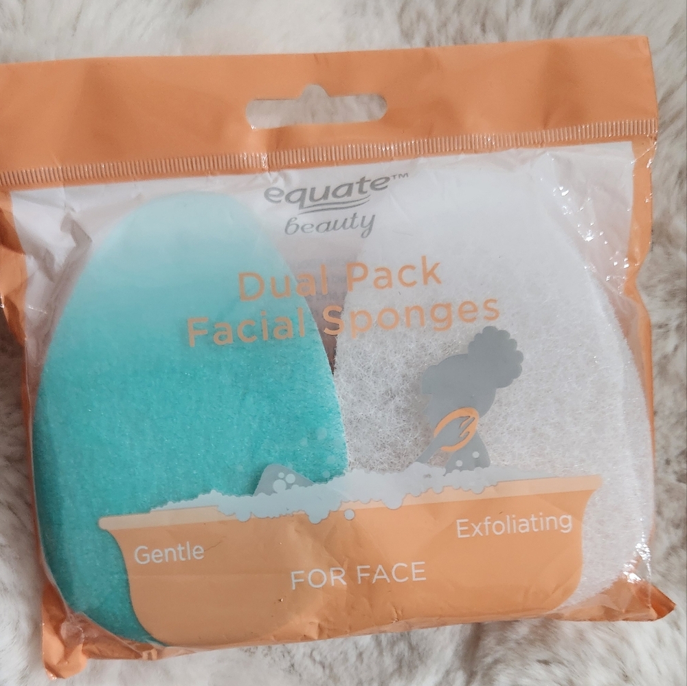 NEW Equate Beauty Gentle Facial Sponges - Aqua and White